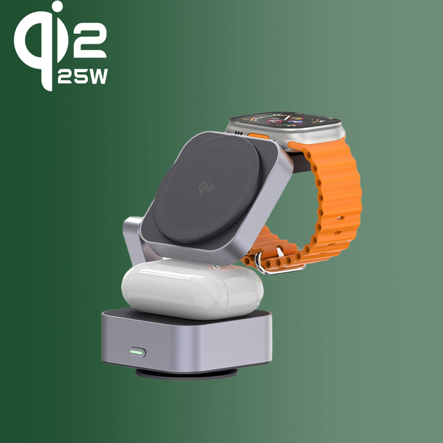 Qi2 3-in-1 Magnetic Foldable Electric Vacuum Charger 3in1 Wireless Charging Station with OTP OVP Protection PD 3.0 Function
