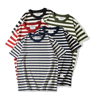 T-shirt rayé en coton 230G pour homme, col rond, coupe classique, poids lourd, décontracté, manches courtes, été, pour jeune homme, faible MOQ - Product Image 2