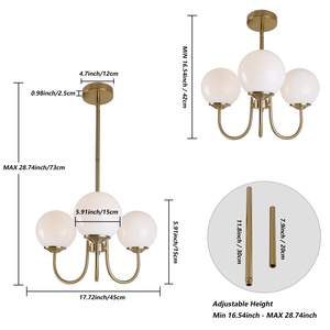 Lámpara de araña creativa de tres luces en color blanco estilo crema - Product Image 2