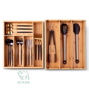 Porte-couverts extensible multifonctionnel en bambou écologique pour l'organisation de la vaisselle et des ustensiles de table à la maison - Product Image 1