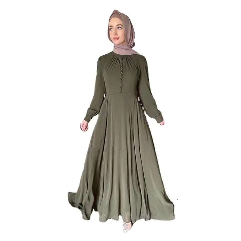 Vestido Abaya musulmán de gasa para mujer, bata de Color sólido de alta calidad, ropa para vestido turco Dubái, gran oferta, 2022