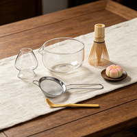 Ensemble bol à matcha en verre borosilicate transparent avec fouet et support, pour thé vert, Chawan en verre, ensemble bol à matcha avec support de fouet en verre
