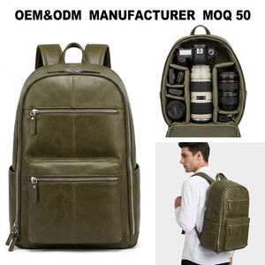 OEM/ODM Custom Vintage Synthetic Vegan Pu Leather <strong>Green</strong> Structured Compartment Drone <strong>Camera</strong> Lens Backpack <strong>Bag</strong> for Photography - Product Image 1
