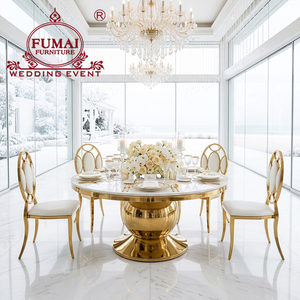 Dubai royal luxury furnitru golden SS stand circla table à manger set mdf top table à gâteaux - Product Image 1