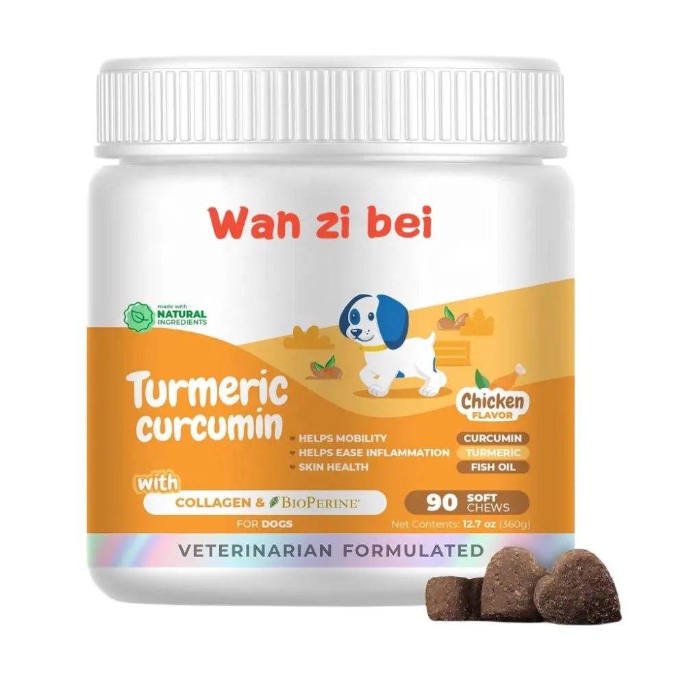 Soutien des hanches et des articulations, facilité l'inflammation, antioxydant, cardiovasculaire et hépatique-Curcumine de curcuma pour chiens-90 Soft Chews