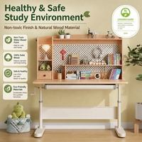 Bureau d'étude ergonomique KUKU réglable en hauteur pour enfants avec étagère intégrée et organisateur à trous perforés, bureau à manivelle manuelle 120 cm
