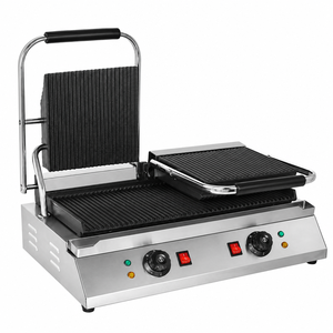 Grill électrique professionnel double face pour panini 3,6 kW 220 V – Grille de contact pour sandwichs, burgers, steaks, café, restaurant, cuisine - Product Image 1