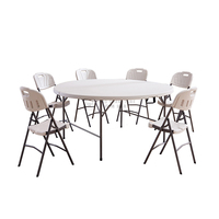 Tables de banquet pliantes en plastique rondes et rectangulaires à bas prix avec housse de table pour la vente, tables et chaises de mariage