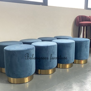 Modern Style <strong>Blue</strong> <strong>Velvet</strong> Cushion and Metal Tripod Home Living Room Wedding Event Furniture Ottoman <strong>Footstool</strong> - Product Image 4