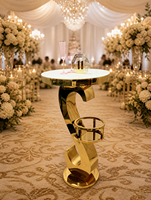 Table de bar de luxe en acier inoxydable doré avec base en forme de S moderne, table haute robuste pour cocktails, idéale pour les mariages, les fêtes et la location événementielle