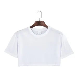 Low MOQ Blank White Short Sleeves Soft Polyester Women's Cropped Tops T-shirts for Custom Logo Sublimation Print