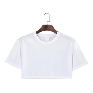 Camisetas recortadas <span class=keywords><strong>de</strong></span> poliéster suave <span class=keywords><strong>de</strong></span> manga corta en blanco <span class=keywords><strong>para</strong></span> <span class=keywords><strong>mujer</strong></span> <span class=keywords><strong>para</strong></span> estampado <span class=keywords><strong>de</strong></span> sublimación <span class=keywords><strong>de</strong></span> logotipo personalizado - Product Image 1