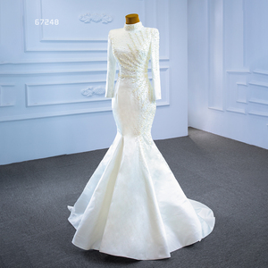 Robes de mariée sirène musulmanes à col haut et manches longues avec queue détachable Jancember RSM67248 - Product Image 3