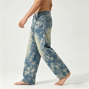 <span class=keywords><strong>Pantalones</strong></span> Vaqueros Anchos <span class=keywords><strong>de</strong></span> Mezclilla Selvedge Personalizados Huangqiu con Jacquard Floral <span class=keywords><strong>para</strong></span> Hombre, <span class=keywords><strong>Pantalones</strong></span> Vaqueros Holgados <span class=keywords><strong>de</strong></span> Estilo Urbano <span class=keywords><strong>para</strong></span> Hombre - Product Image 4