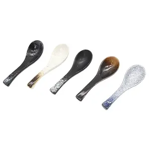 Hot Sale High Quality Japanese Antique Ceramic Stoneware Miso Soup Spoon For Restaurant