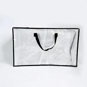 Extra Large Transparent PP Woven Storage Moving Bag With Wrap Around Handle And Zipper