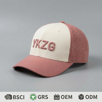 Lüks Özel Logo Pembe Beyaz 3D Kabartmalı Nakış Beyzbol Şapkası Hassas Lazer Kesim Mikro Delikli Nefes Alabilen Spor Şapkası
