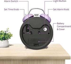 Réveil sonore en métal à quartz de 4,5 pouces avec deux cloches pour les gros dormeurs, silencieux, pour bureau et table de chevet, fonctionne sur piles, pour adolescents et seniors, certifié CE - Product Image 5