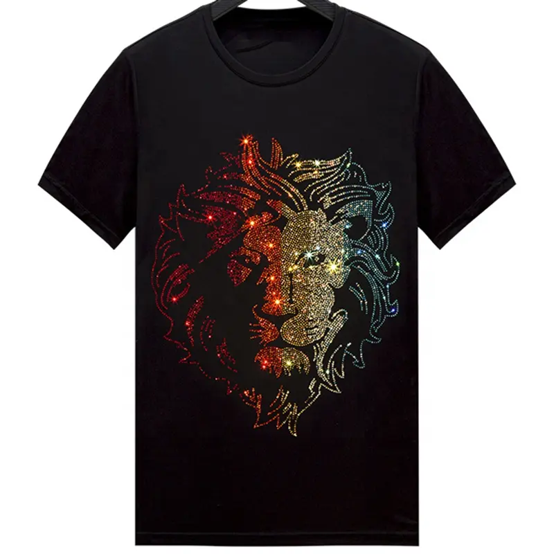 Fabrik Rundhals ausschnitt 100% Baumwolle Slim Fit Custom Multi Color Diamond Herren T-Shirts Kurzarm Tiger Strass Herren T-Shirts