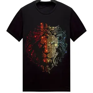 Factory Round Neck 100% Cotton Slim Fit Custom Multi Color Diamond Mens T Shirts Short Sleeve Tiger Rhinestones Men T Shirts