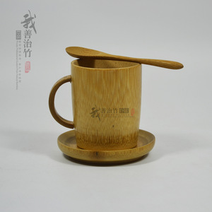 Bamboo Coffee Cup With Saucer And Spoon Minimalist Design Natural Material Cylinder Shape For Tea Or Coffee - Product Image 1