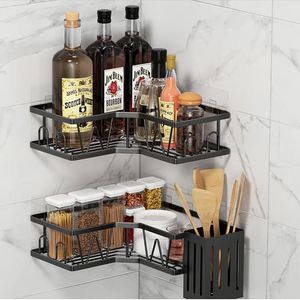 3 Pack Self Adhesive Black Coated <b>Bathroom</b> Shower <b>Corner</b> Caddy Wall Storage Organizer Rack Shelf Metal for <b>Bathroom</b> - Product Image 2