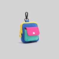 Dompet persegi mini modis dompet koin kanvas tambal sulam biru merah muda baru tas kartu dengan penutup ritsleting