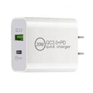 Carregadores de parede para celular, carregador rápido para iphone 15, 20W de potência, qc3.0, plug USB tipo C, adaptador de parede para viagem, porta dupla, e EUA, UE