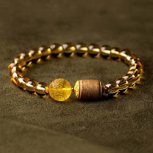 クラシックな天然イエロークリスタルラインストーン仏珠模様フォーチュンビーズユニセックスシングルサークルブレスレットバルクパッケージ - Product Image 2