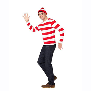 Costume de cosplay pour la semaine du livre Waldo parent-enfant, chemise à rayures, pantalon, chapeau, lunettes, kit est <span class=keywords><strong>Wally</strong></span>, costume d'Halloween unisexe pour adulte - Product Image 2