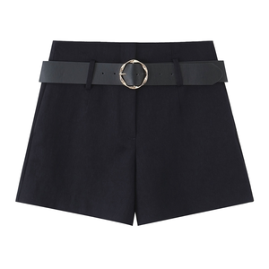 2025 Mùa Thu Cổ Điển Của Phụ Nữ Giản Dị Quần <span class=keywords><strong>Short</strong></span> Dệt Worsted Dây Kéo Bay Mới Đơn Giản Linh Hoạt Phù Hợp Với Vành Đai - Product Image 3