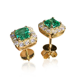 Sparkling <b>Emerald</b> Green Cubic Zirconia <b>Stud</b> Earrings Geometric Quadrilateral Bezel Setting Everyday Wear - Product Image 5