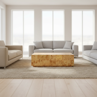 Table basse rectangulaire en bois massif Mappa Burl, style minimaliste moderne, décorative, faite à la main, patchwork, pour salon