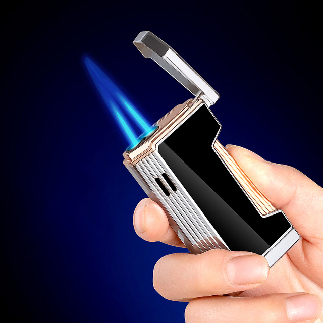 Double Cross Blue Flame Lighter Electronic Ignition Cigar Torch Lighter logo Lighter