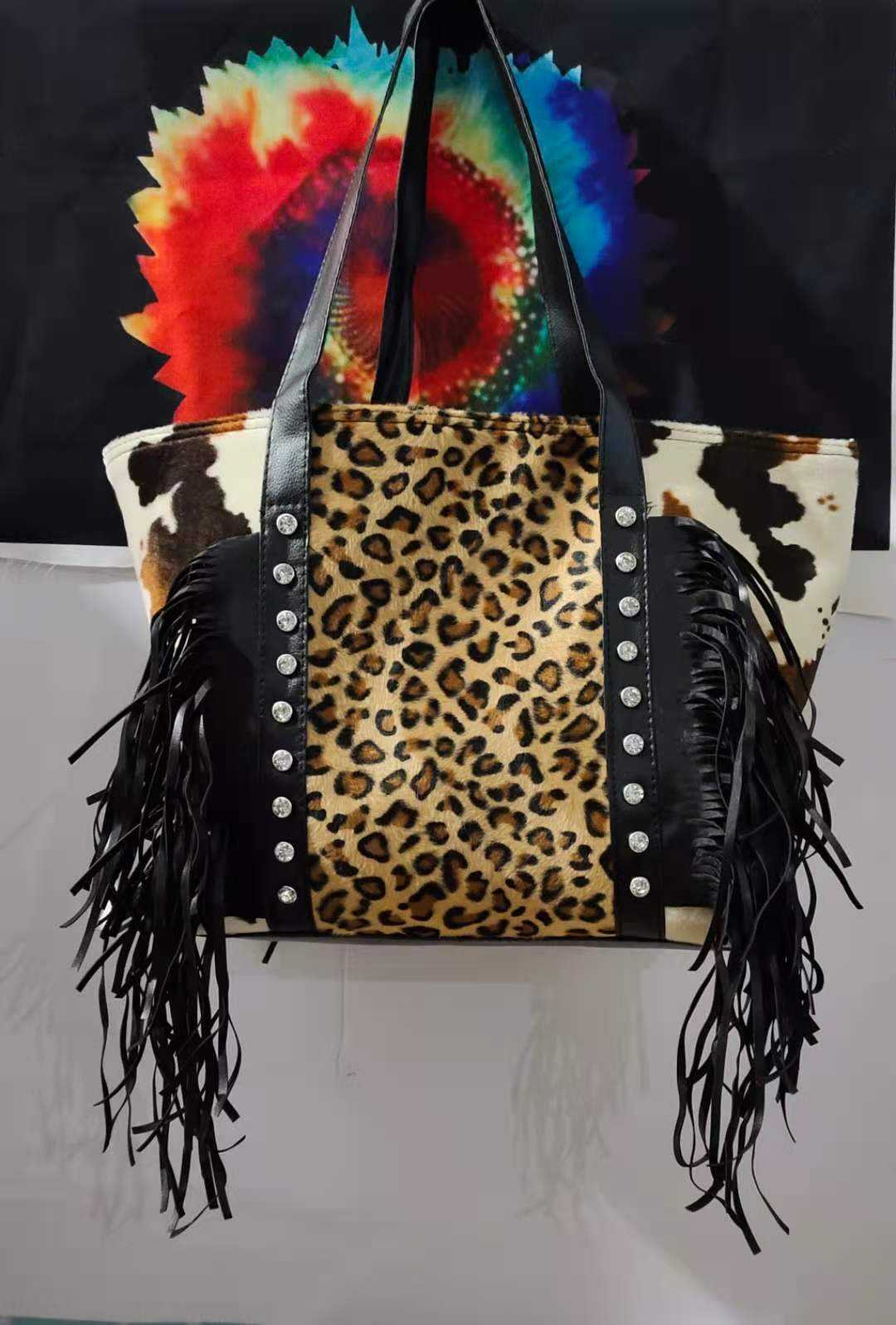 Leopard Tote Bag with Rainbow Fringe Perfect for Christmas