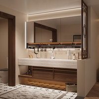 Nouvel ensemble de meubles de salle de bain intégrés de style vintage avec comptoir en granit, lavabo et toilettes