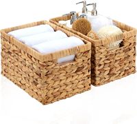 Panier de rangement en jacinthe d'eau naturelle avec poignée Panier en osier rectangulaire Organisant Panier de rangement en osier décoratif