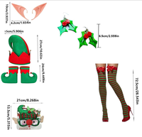 Ensemble d'accessoires d'elfe de Noël, chapeau d'elfe, couvre-chaussures d'elfe, oreilles d'elfe, boucles d'oreilles en houx et chaussettes rayées pour fête de Noël et cosplay