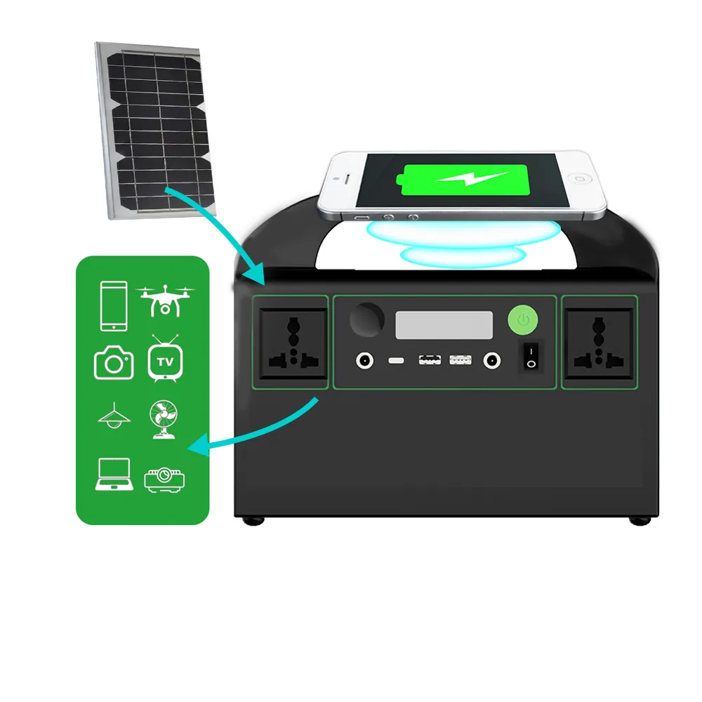 Solar Energy Storage Camping PD 25W AC USB Phone Wireless Charger Output 300W Lithium Battery Power Bank Portable Power Station