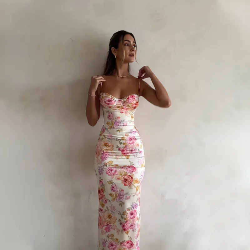 chinese dress ladies Women's Ivory & Pink Floral Maxi Tank Dress main image 0