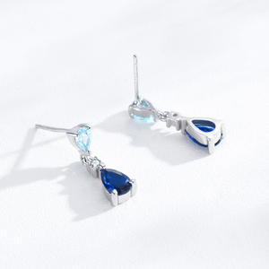 Pendientes colgantes de circonita azul en forma de lágrima, personalizables en cobre, lujosos, de plata de ley S925, para mujer. - Product Image 4