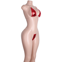2-teiliges Transparentes Schnür-BH-Set aus Lackleder, Exotische Tanzkleidung, Stripper-Outfits, Performance-Kleidung, Clubwear, Strass-Bodysuits