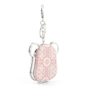 Miroir compact tête de chien avec porte-clés, en tissu brocart Song, miroir de maquillage pliable double face, cadre en plastique, verre jacquard en soie - Product Image 2