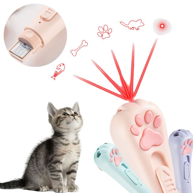 Cute Paw Shape Cat Laser Toy with 3 Light Modes & 5 Patterns USB Rechargeable Indoor Kitten Chase Toy