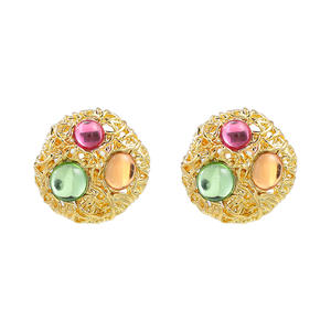 2024 Fashion Jewelry Women's Bohemian Women Bohemian <strong>Bird</strong> <strong>Nest</strong> Alloy Woven Round Earrings Resin Round <strong>Gold</strong> Stud Earrings Jewelry - Product Image 4