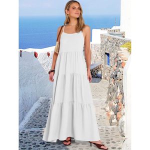 Womens Maxi <b>Dress</b> Spaghetti Strap <b>Boho</b> Sundress Flowy Tiered Loose Beach Vacation <b>Long</b> <b>Dress</b> Elastic Waist Breathable Woven - Product Image 2