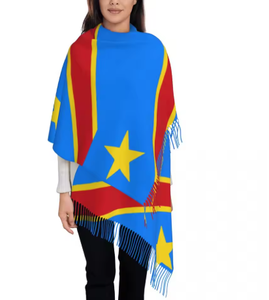 Bandera del Congo Bufanda de invierno para mujer Manta suave y cálida Bufandas Fringe Pashmina Bufanda - Product Image 1
