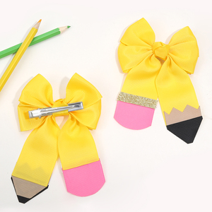 CN nuevo diseño personalizado accesorios para el cabello volver a la escuela hermosa cinta amarilla lápiz escuela lazos para el cabello Clips para niñas - Product Image 3