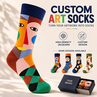 Chaussettes personnalisées en coton doux, respirantes, absorbant la transpiration, avec motifs d'art abstrait, livrées en coffret cadeau, fabricant OEM