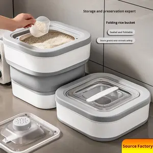 新しいPPプラスチック製折りたたみ式モダンシンプルデザイン米びつ、防虫防湿密閉型厚型保存容器、米や食品用 - Product Image 2